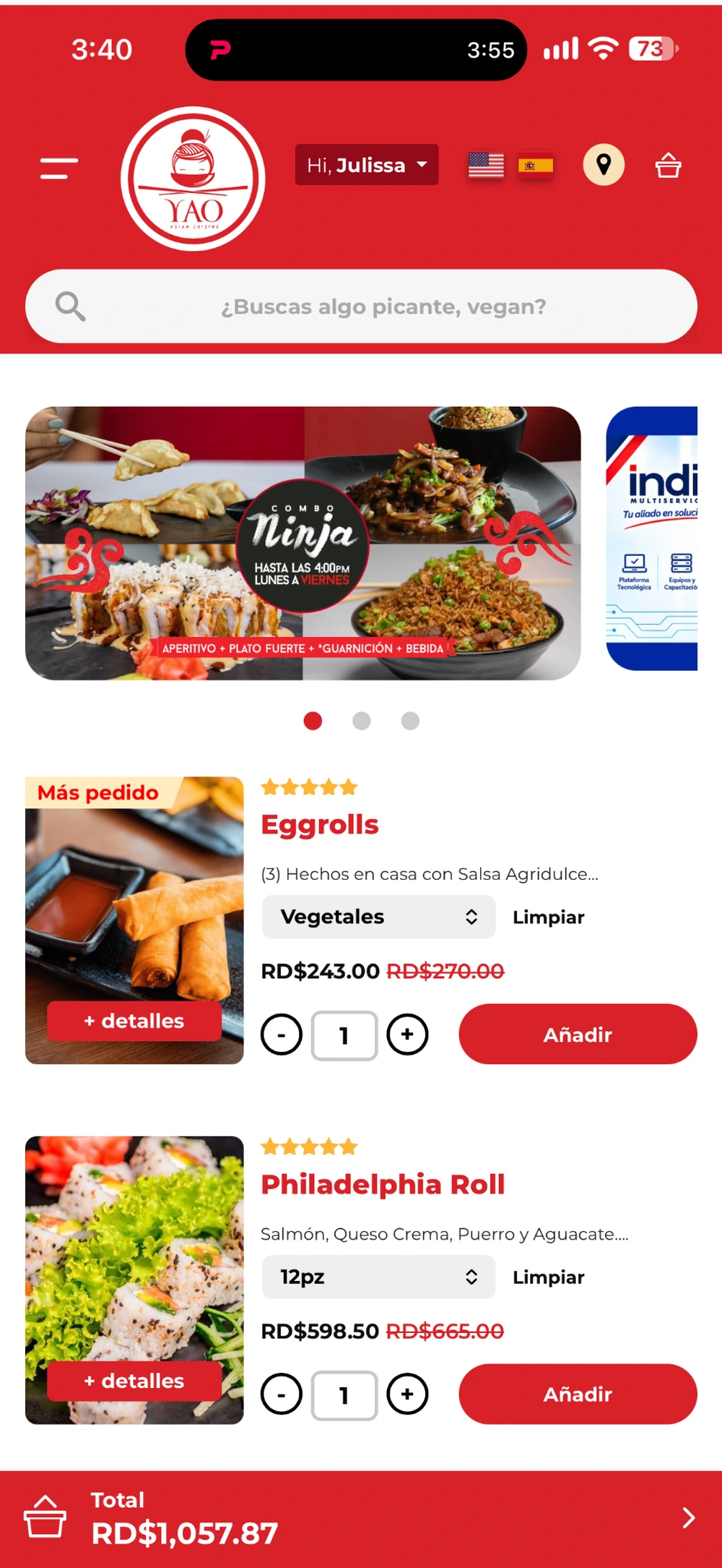 Página de inicio de yao.com.do vista en un celular